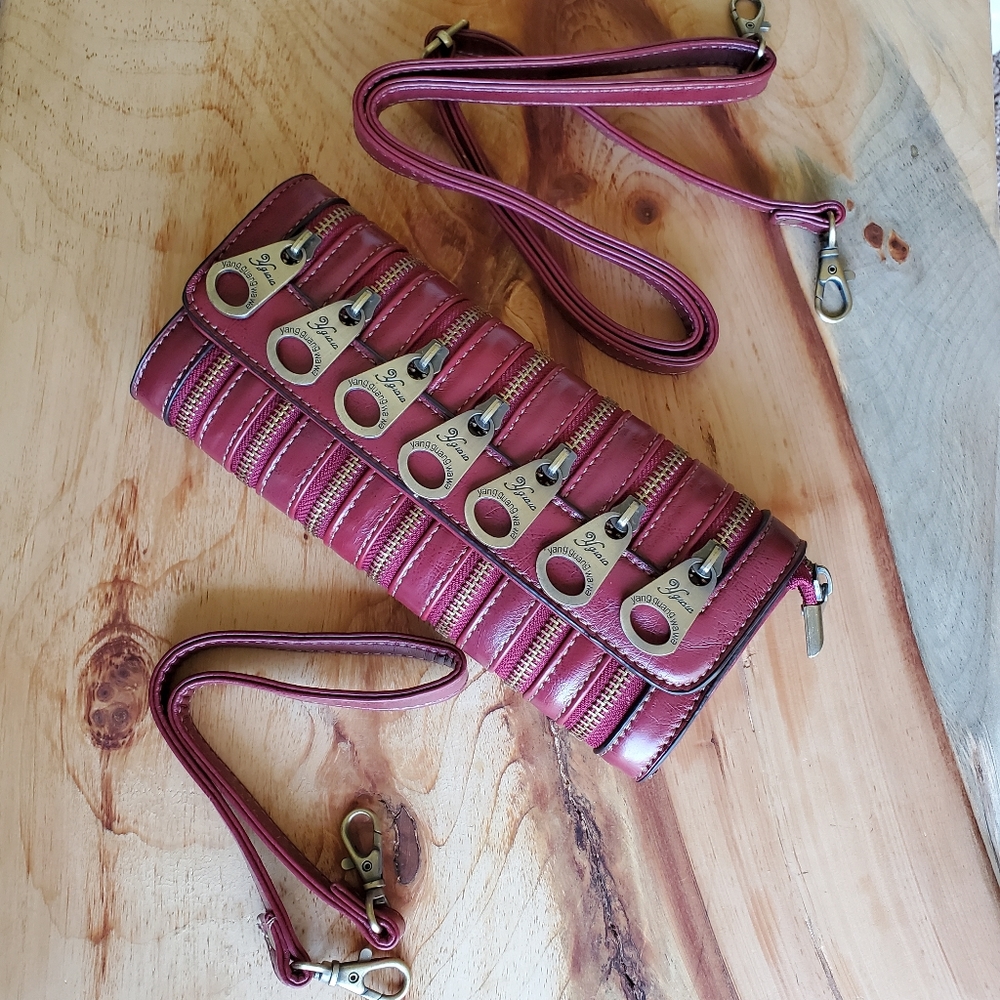 Vegan Leather Wallet / Clutch / Crossbody with 2 Removable Straps